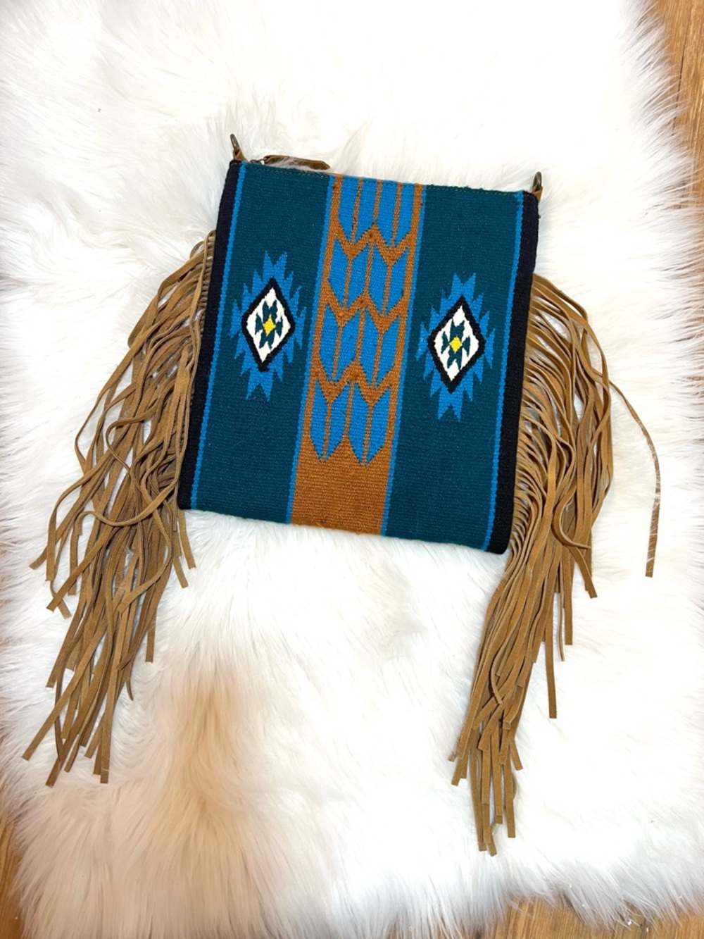 Southwest Fringe Leather Shoulder Bag, Saddle Blanket Bag No Strap